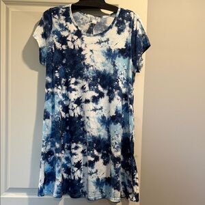 Just Be Navy and White Tie-Dye Mini Dress